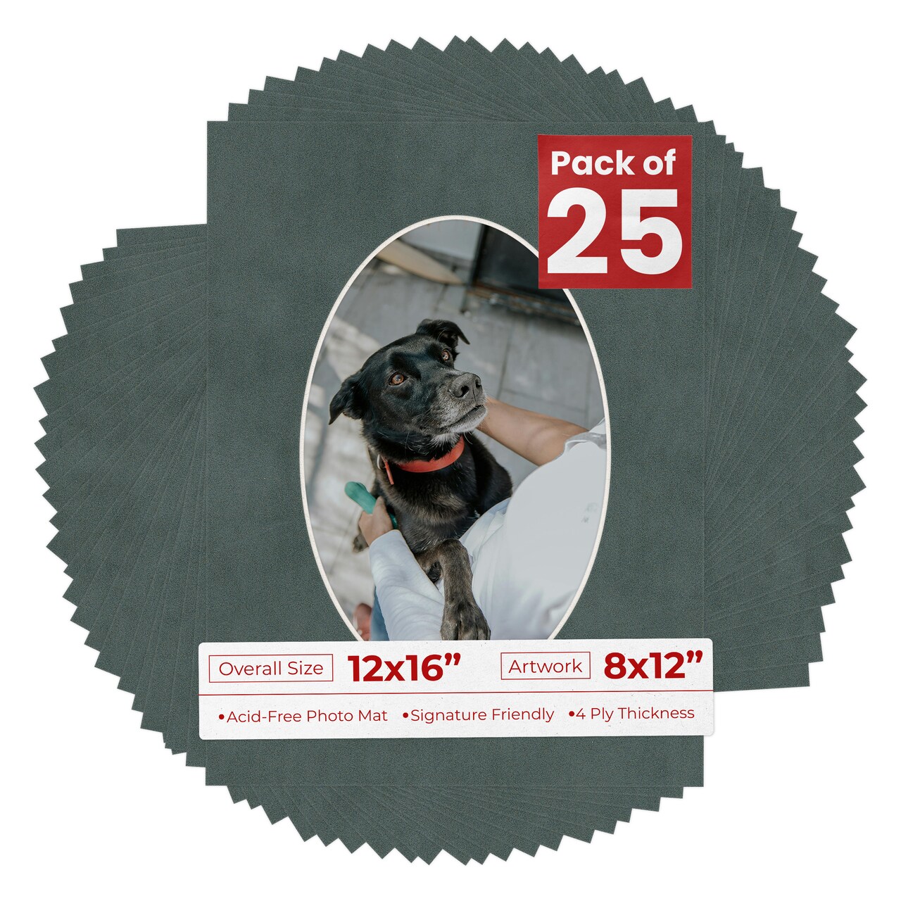 Dark Grey Suede Mat Board for 12x16 Frames - Oval Opening for 8x12 Photos